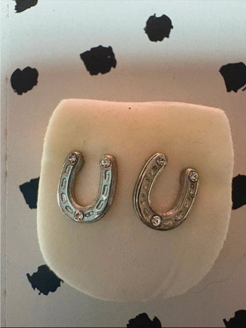 Silver Horseshoe Crystal Stud Earrings - Women's Jewelry